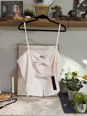 NWT Future Collective Bow-Front Side Zip Cream Cami Blouse